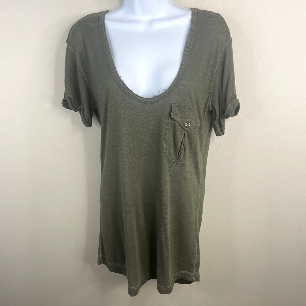 Vintage‎ Y2K Aerie Elena Scoop Neck Top Medium Olive Goblincore Longline T-Shirt
